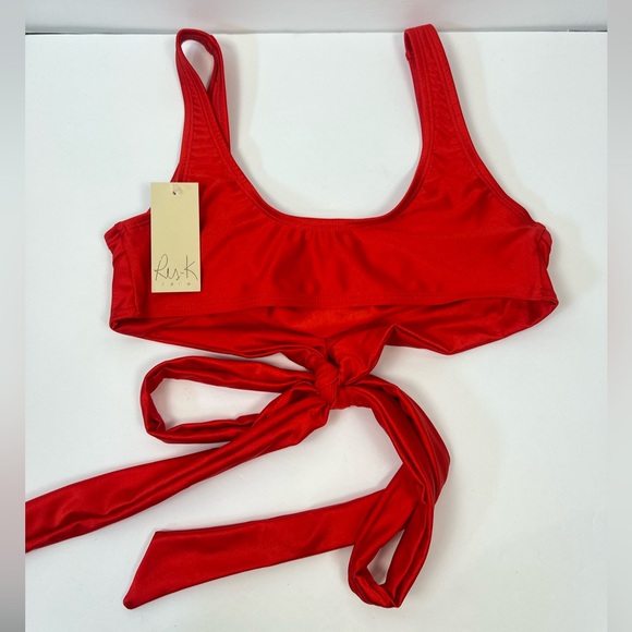 Ris-K Frolic Wrap Around Bikini Top in Shine Red Size Medium NEW With Tags - Picture 4 of 11